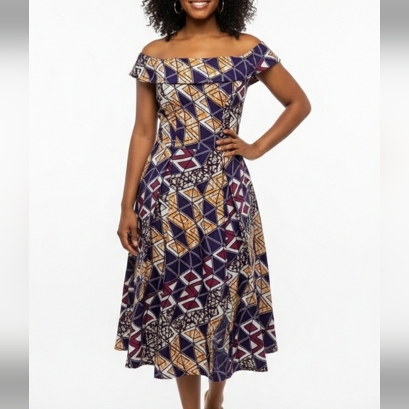 Dresses & Skirts - NIARA New Woman Size 12/36 Elegant High-Low Geometric Dress in Purple and Gold